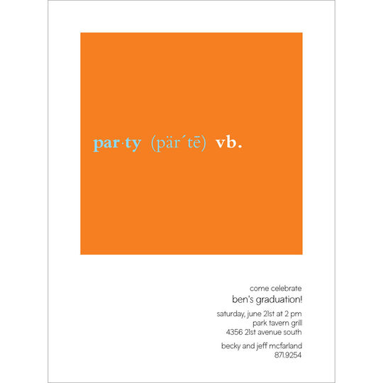 Orange Party Verb Invitations